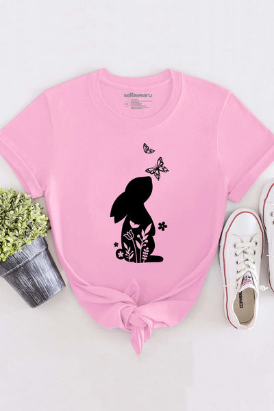 Floral Bunny T-Shirt Pink Shirts Selfawear 