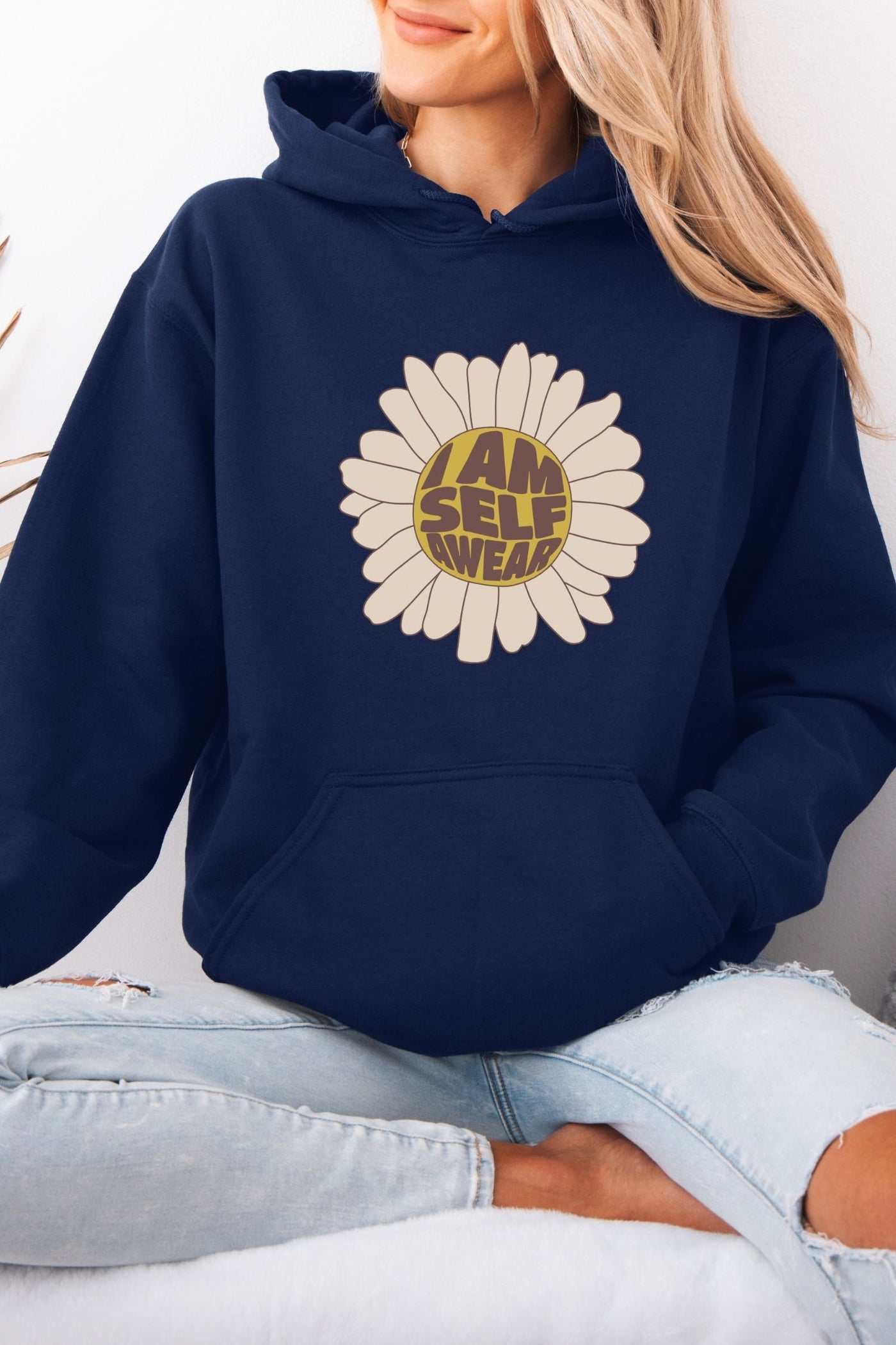 Flower Hoodie Navy Hoodie Selfawear 
