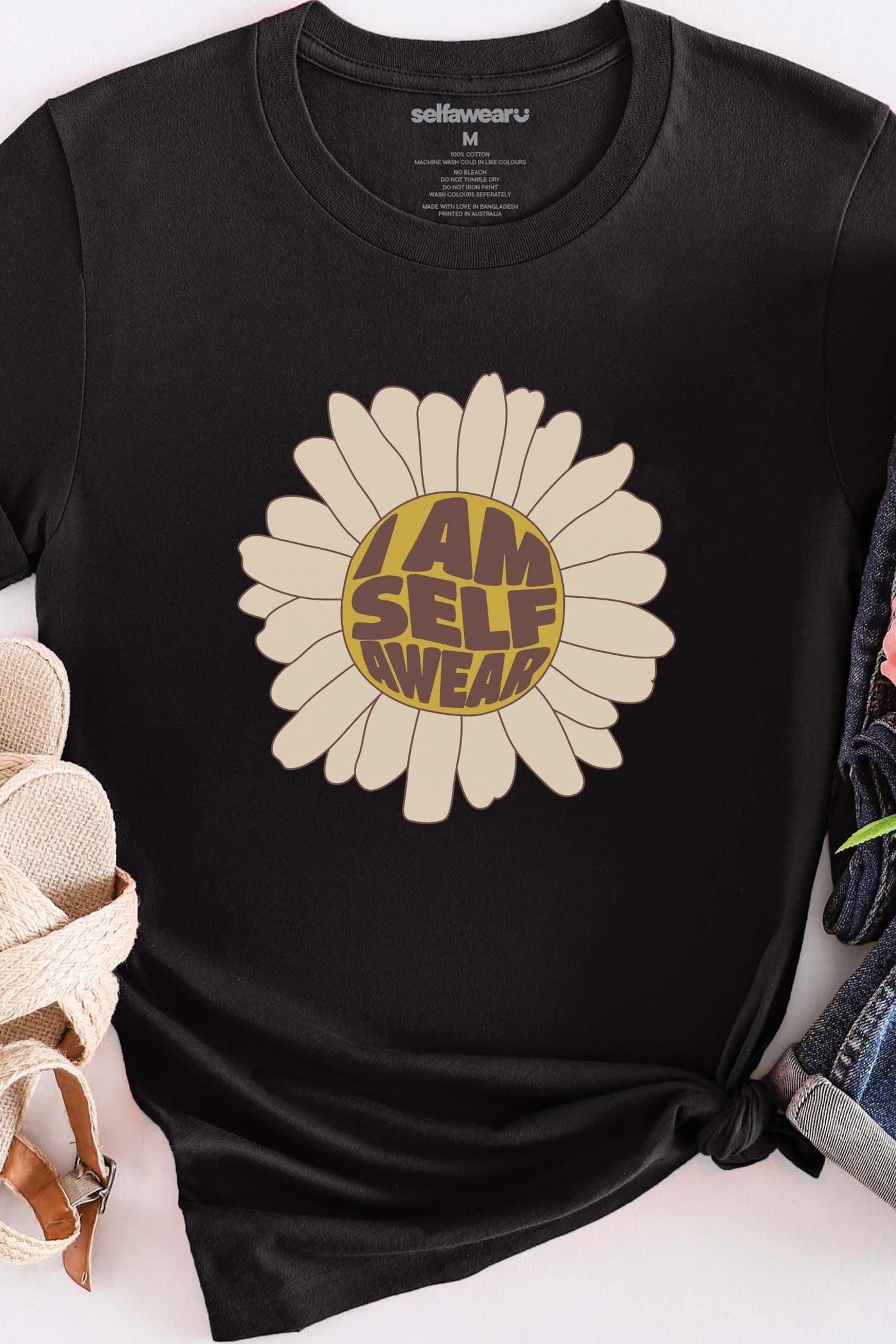 Flower T-Shirt Black Shirts Selfawear 