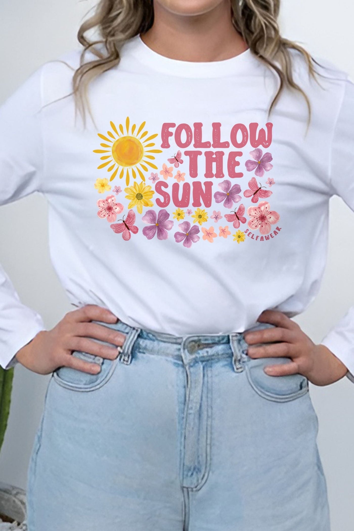 Follow the Sun Long Sleeve T-Shirt White Long Sleeve Shirts Selfawear 