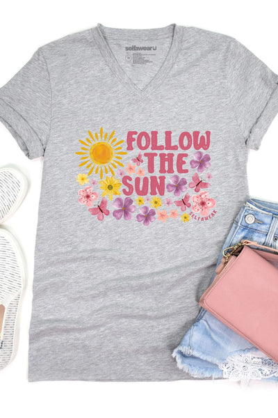 Follow The Sun V-Neck T-Shirt Grey V-Necks Selfawear 