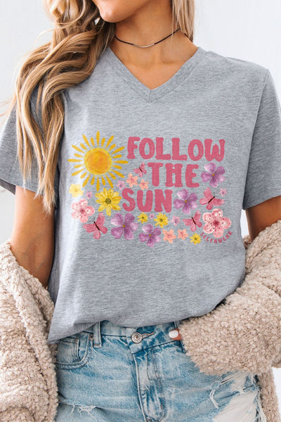 Follow The Sun V-Neck T-Shirt Grey V-Necks Selfawear 