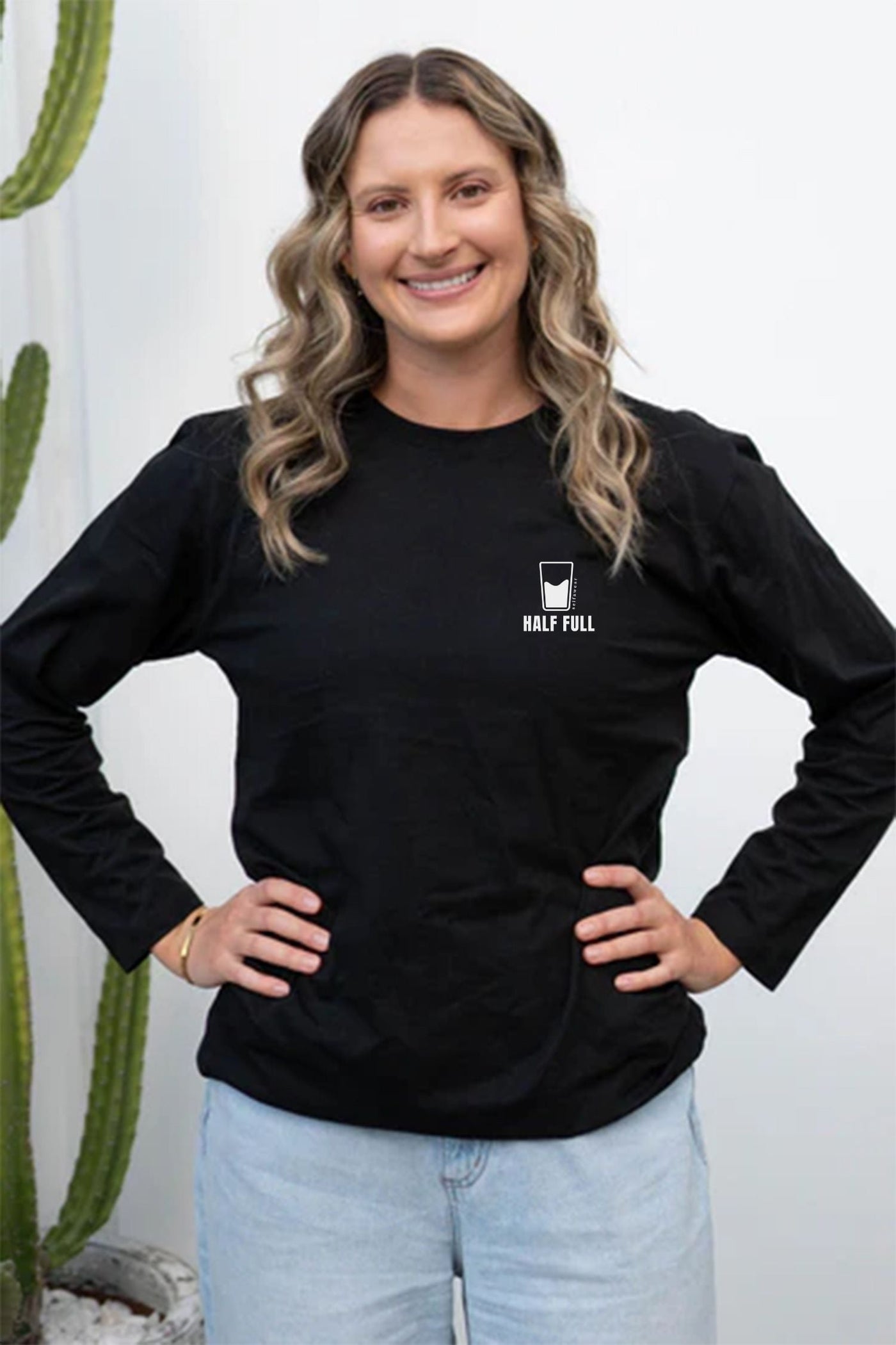 Glass Half Full Long Sleeve T-Shirt Black (Pocket print) Long Sleeve Shirts Selfawear 