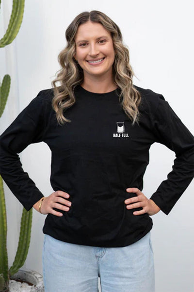 Glass Half Full Long Sleeve T-Shirt Black (Pocket print) Long Sleeve Shirts Selfawear 