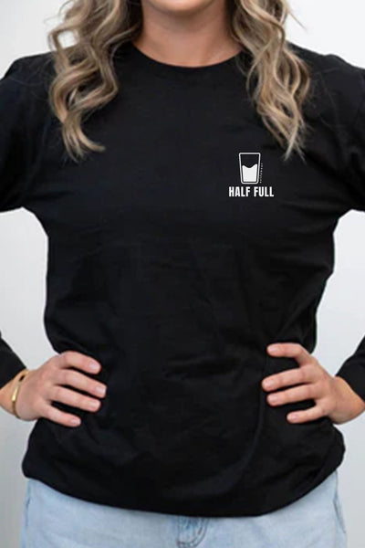 Glass Half Full Long Sleeve T-Shirt Black (Pocket print) Long Sleeve Shirts Selfawear 
