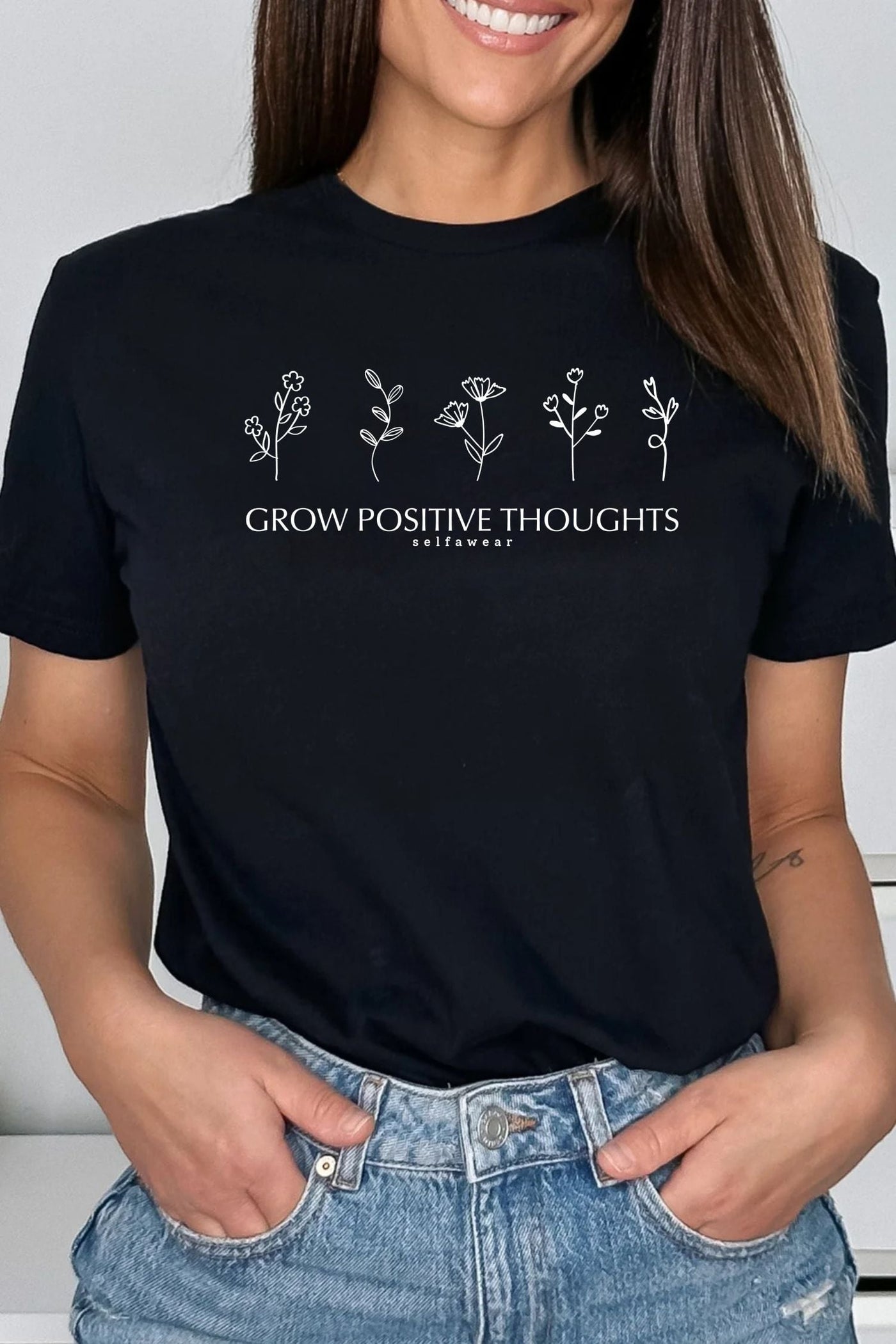 Grow Positive Thoughts T-Shirt Black Shirts Selfawear 