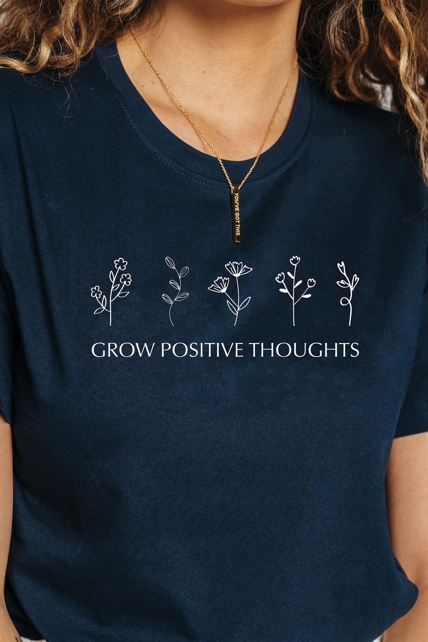 Grow Positive Thoughts T-Shirt Navy Shirts Selfawear 