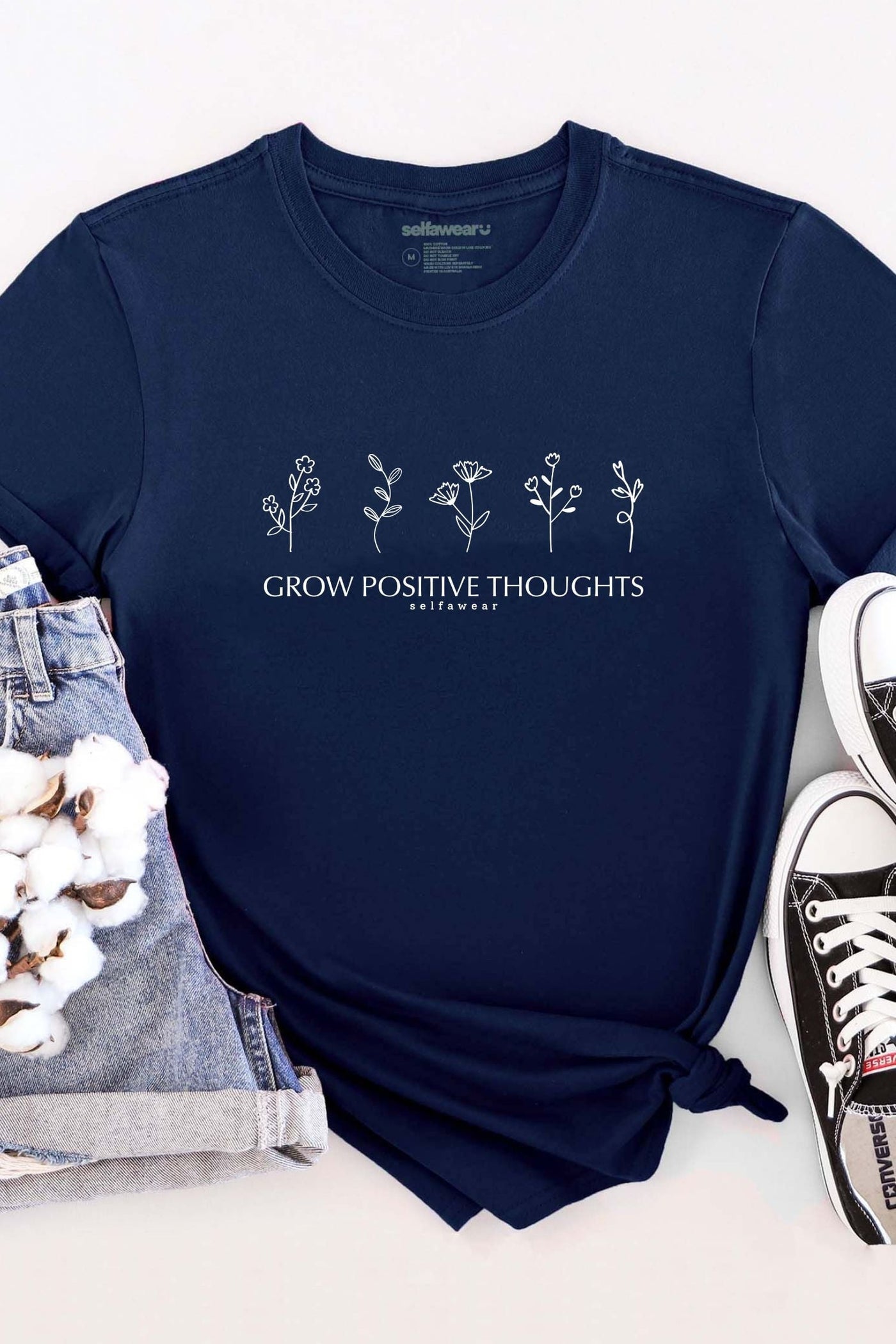 Grow Positive Thoughts T-Shirt Navy Shirts Selfawear 