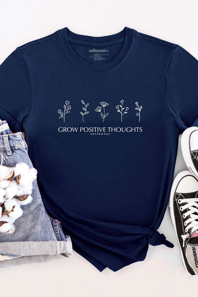 Grow Positive Thoughts T-Shirt Navy Shirts Selfawear 