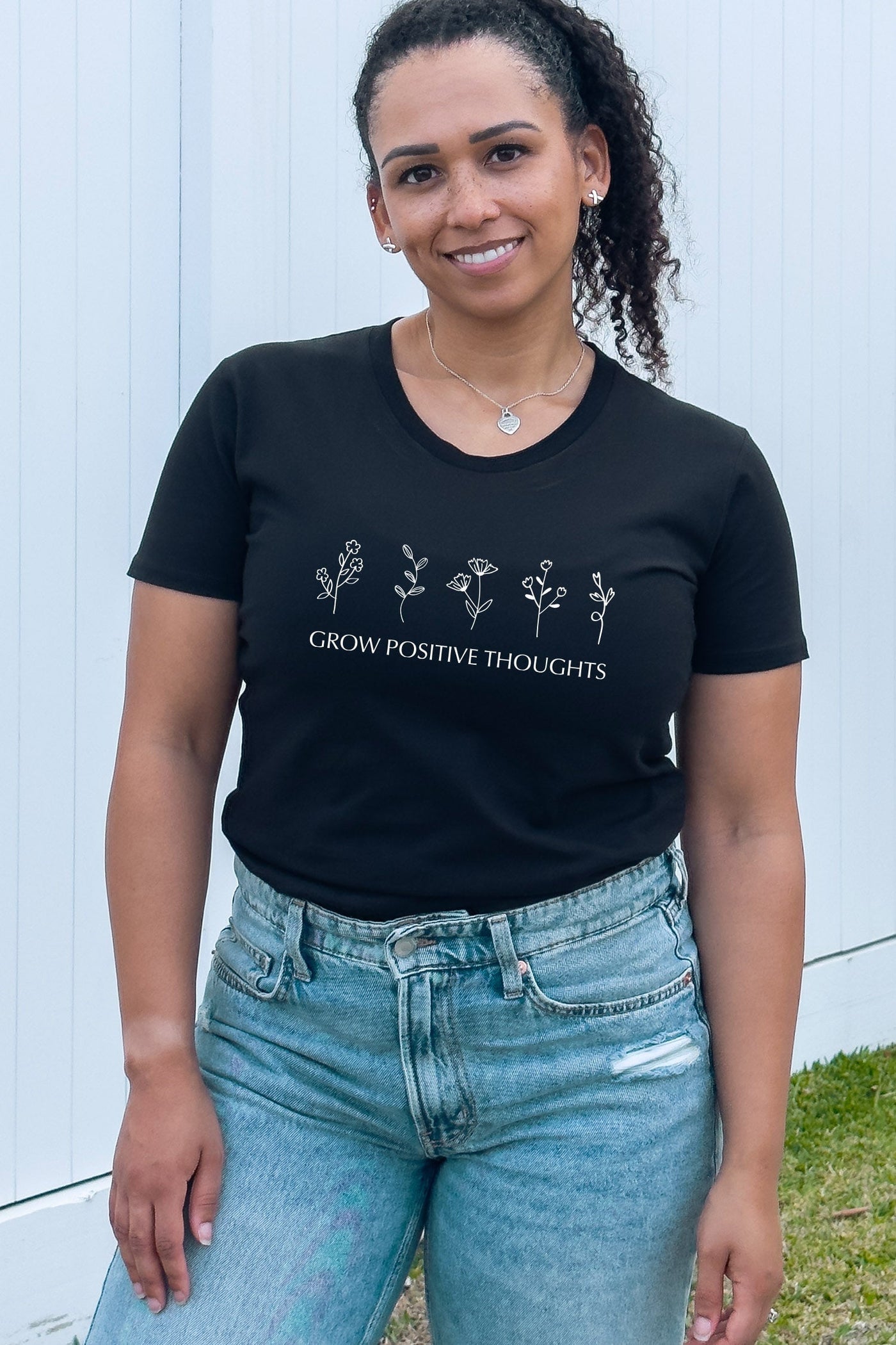 Grow Positive Thoughts Tapered T-Shirt Black Shirts Selfawear 