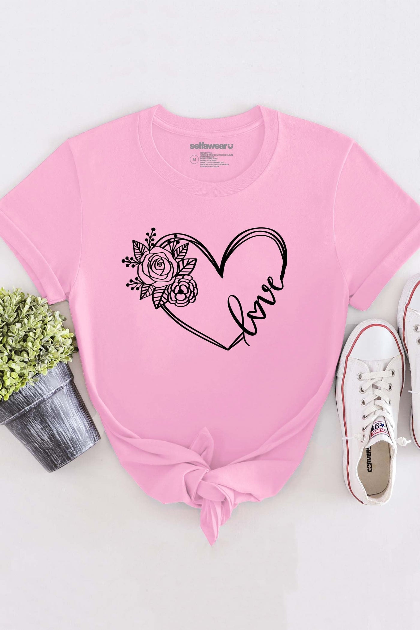 Heart Love Flower T-Shirt Pink Shirts Selfawear 