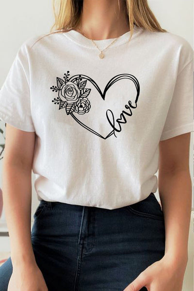 Heart Love Flower T-Shirt White Shirts Selfawear 