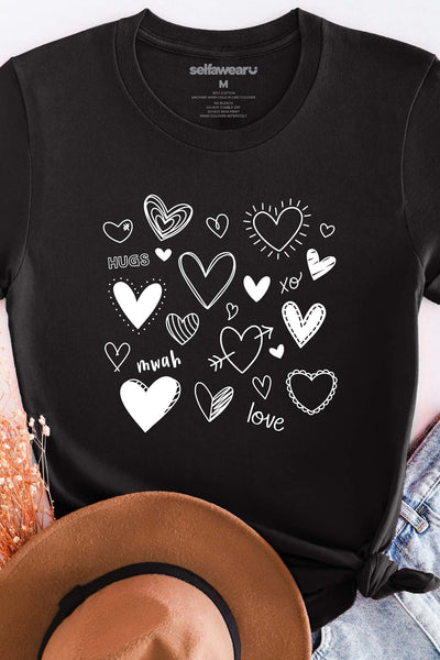 Hearts Love Hugs T-Shirt Black Shirts Selfawear 