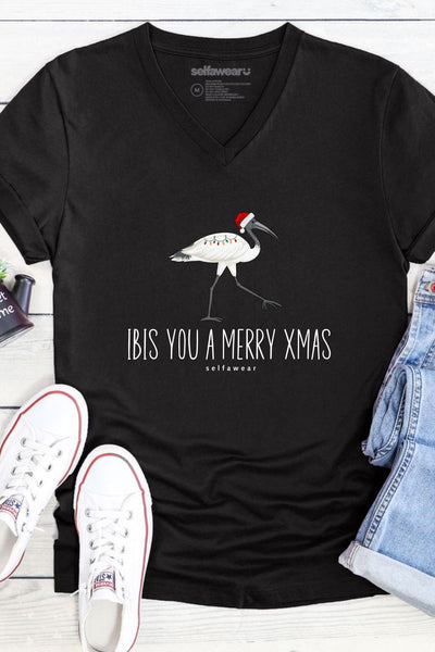 Ibis you a Merry Xmas V-Neck T-Shirt Black V-Necks Selfawear 