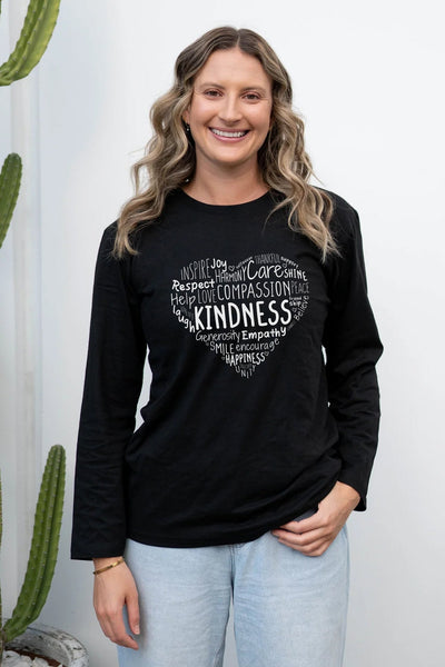 Kindness Heart Long Sleeve T-Shirt Black Shirts Selfawear 