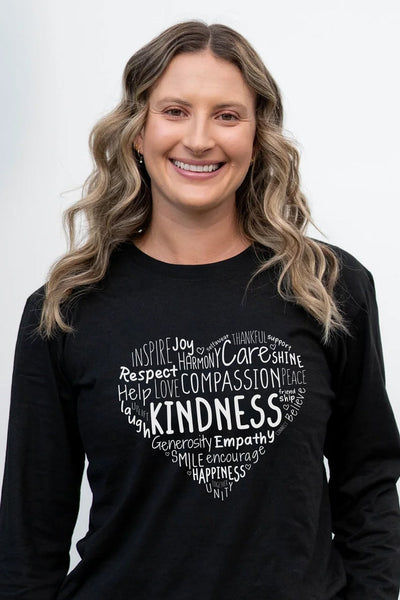 Kindness Heart Long Sleeve T-Shirt Black Shirts Selfawear 