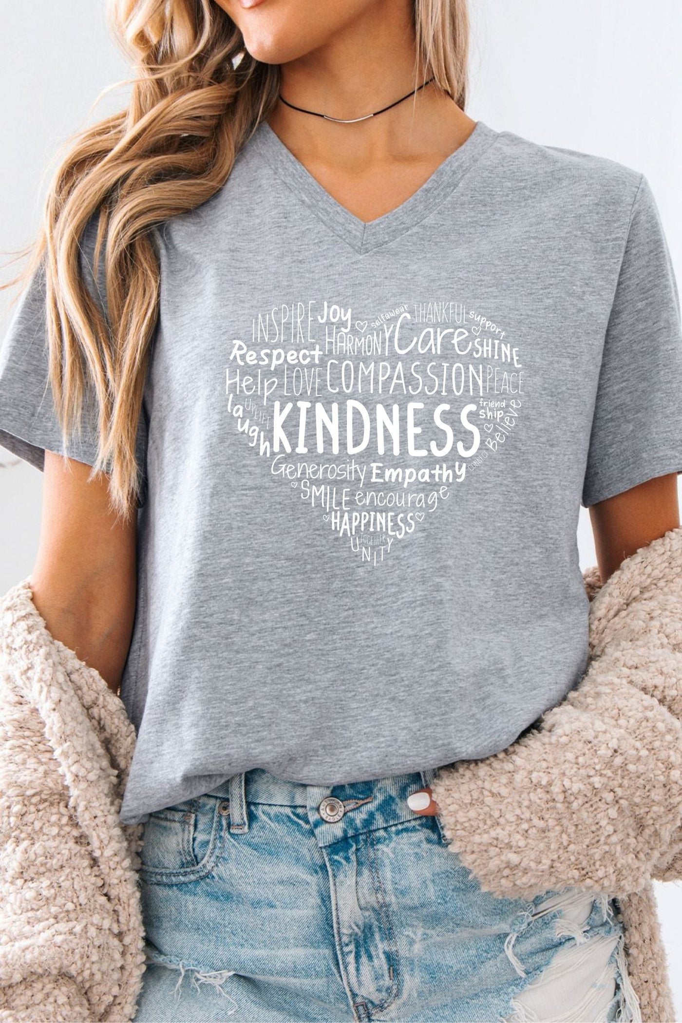 Kindness Heart V-Neck T-Shirt Grey V-Necks Selfawear 