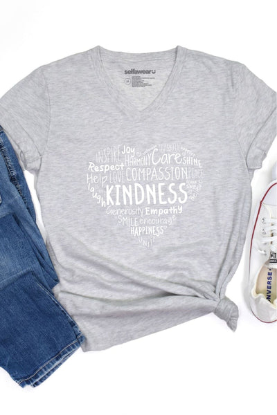 Kindness Heart V-Neck T-Shirt Grey V-Necks Selfawear 