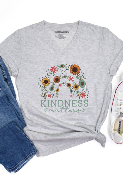 Kindness Matters V-Neck T-Shirt Grey V-Necks Selfawear 