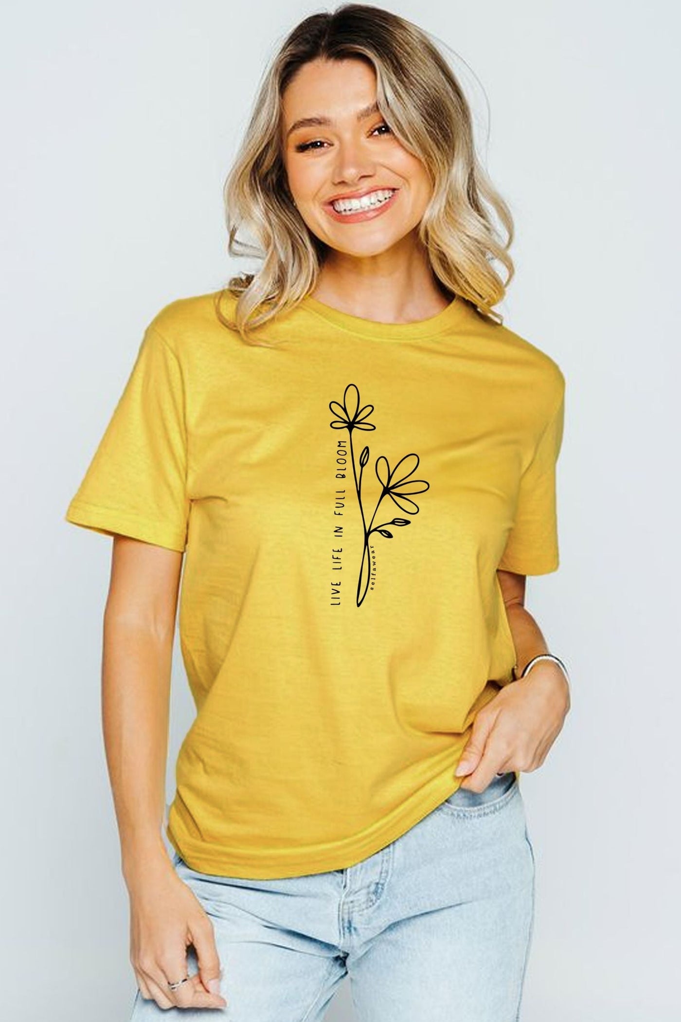Live In Bloom T-Shirt Yellow Shirts Selfawear 