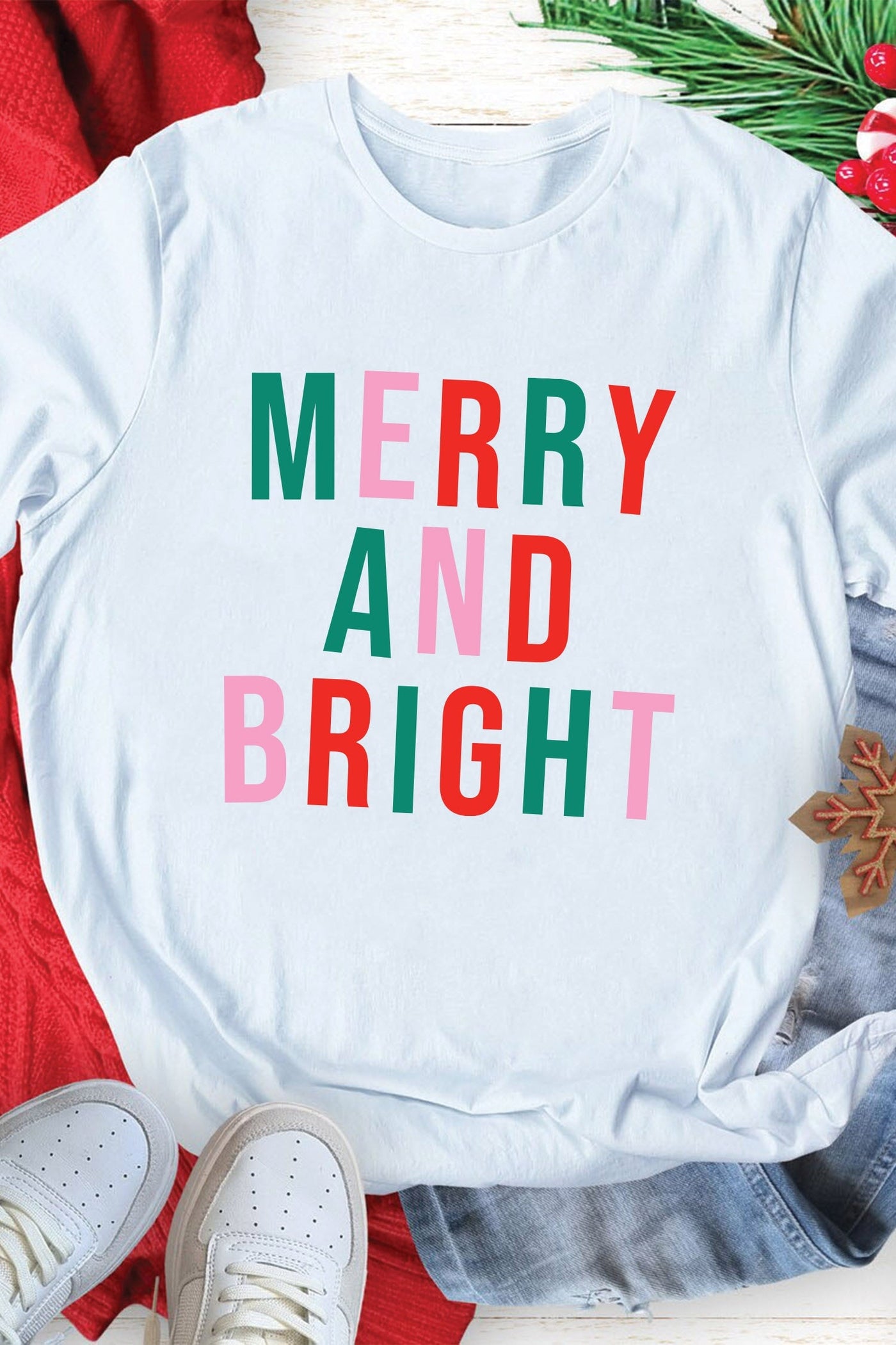 Merry & Bright Tapered T-Shirt White Shirts Selfawear 