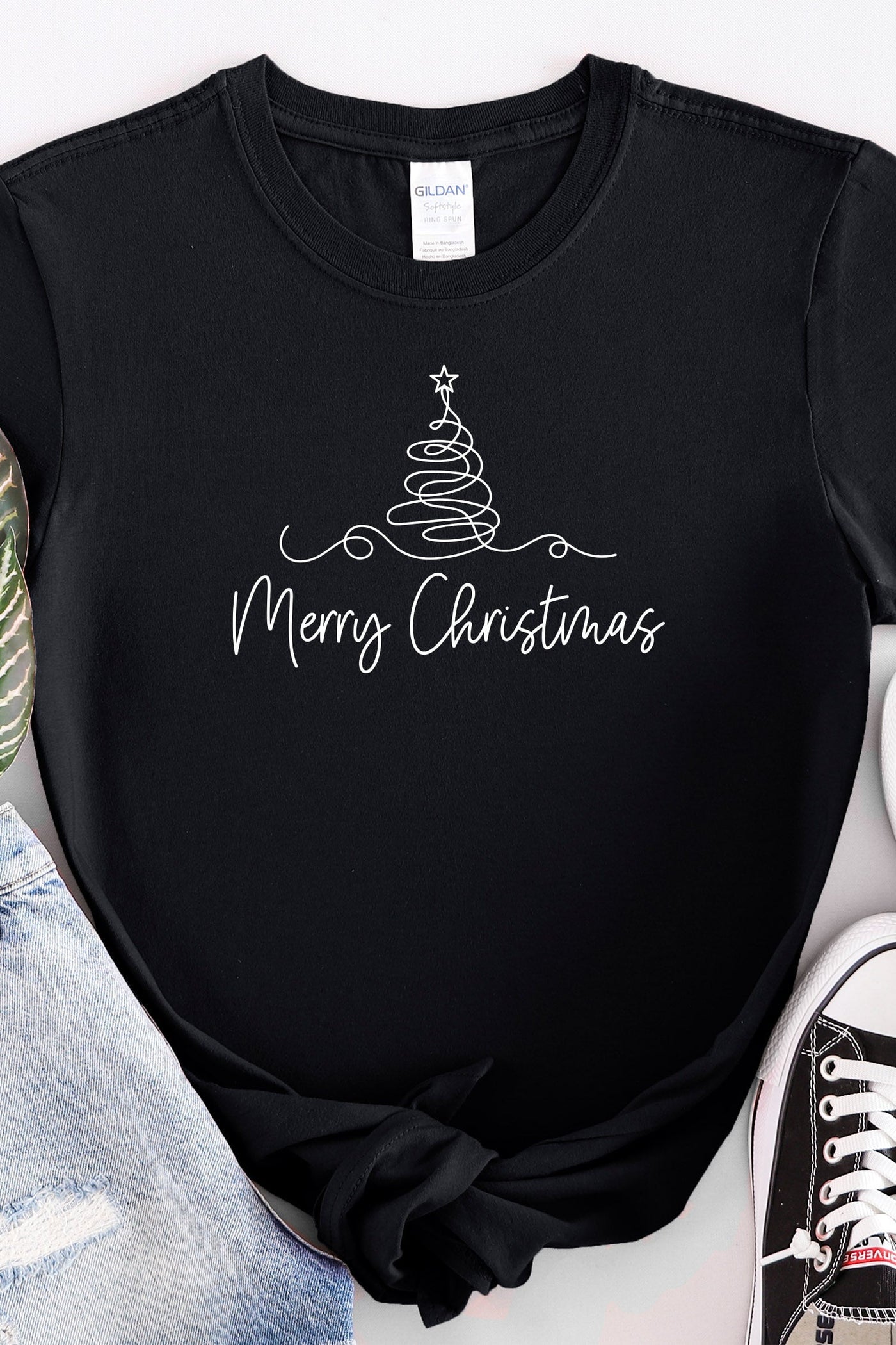 Merry Christmas Tapered T-Shirt Black Shirts Selfawear 