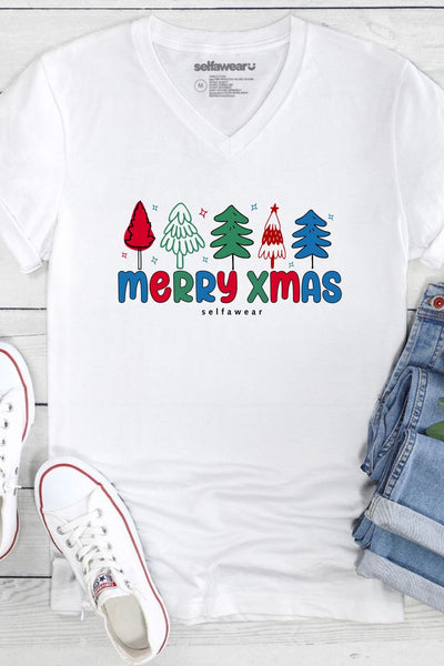 Merry Xmas V-Neck T-Shirt White V-Necks Selfawear 