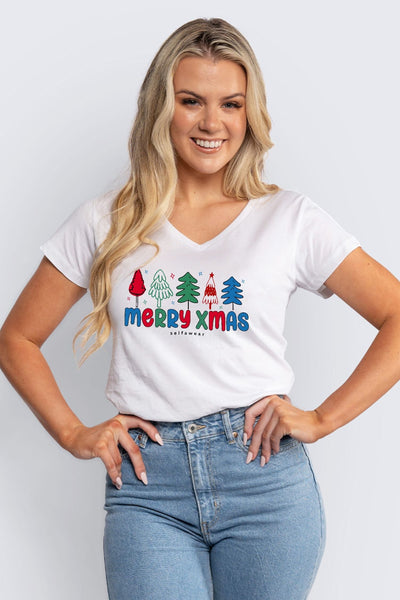 Merry Xmas V-Neck T-Shirt White V-Necks Selfawear 