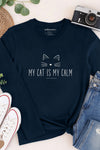 My Cat is my Calm Long Sleeve T-Shirt Navy
