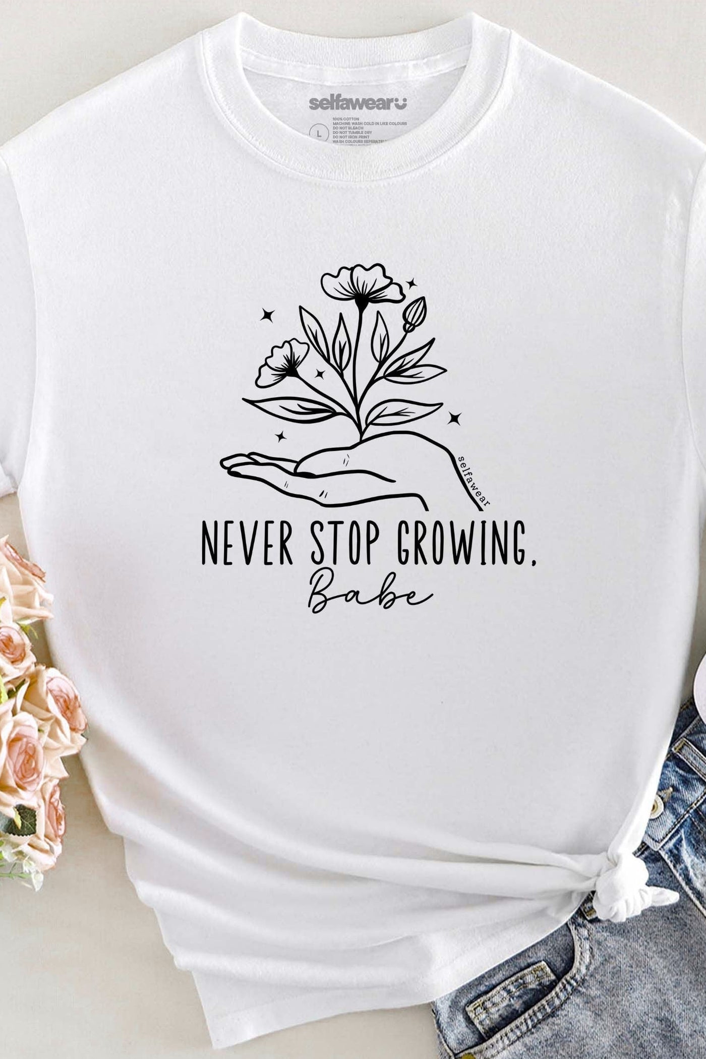 Never Stop Growing T-Shirt Black Shirts Selfawear 