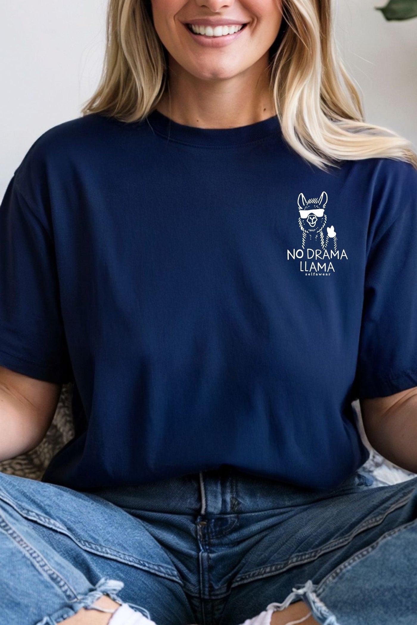 No Drama Llama T-Shirt Navy Shirts Selfawear 