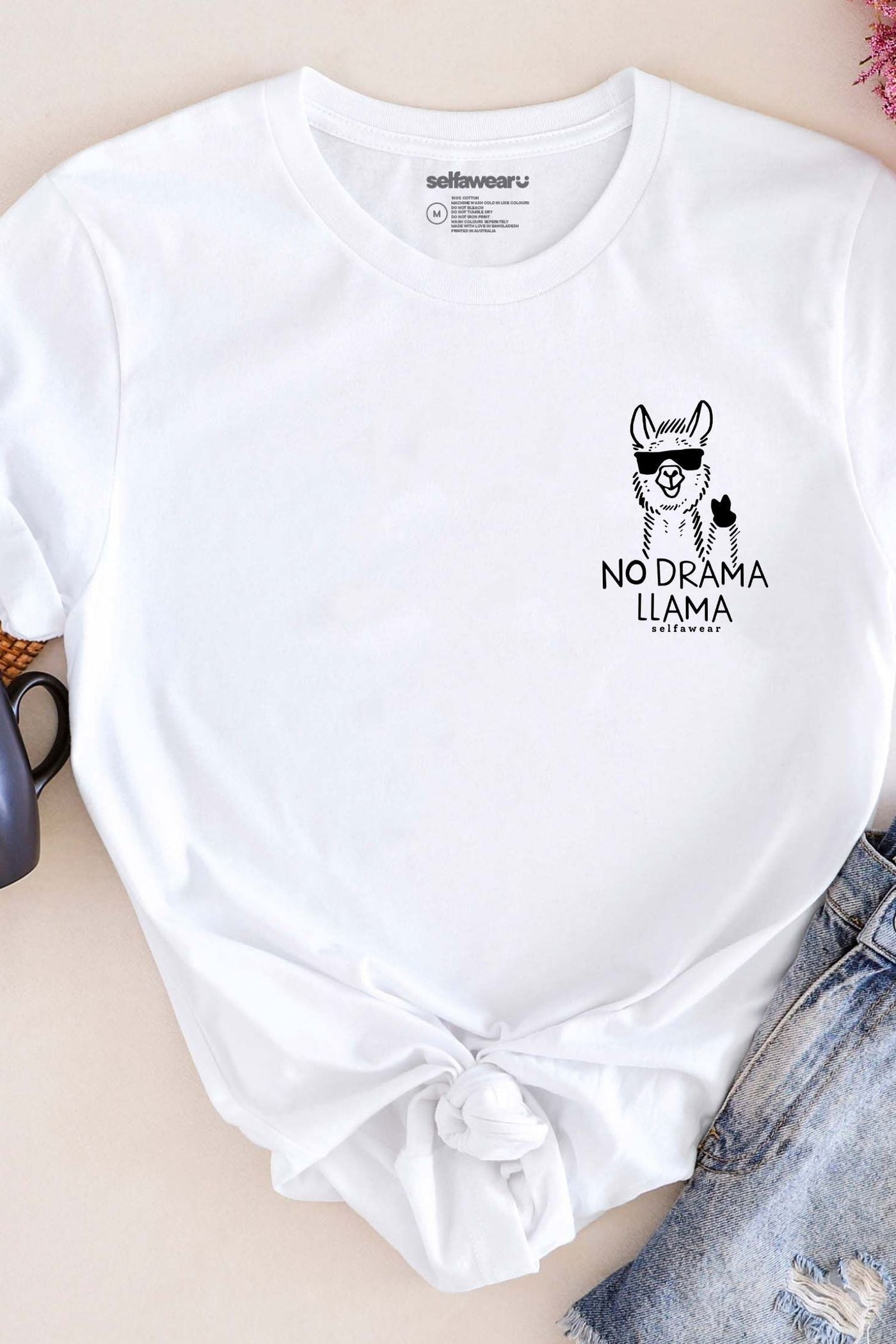 No Drama Llama T-Shirt White Shirts Selfawear 