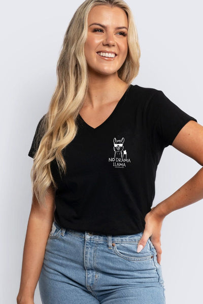 No Drama Llama V-Neck T-Shirt Black V-Necks Selfawear 