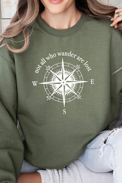 Not All Who Wander Sweatshirt Olive Sweatshirt Selfawear 