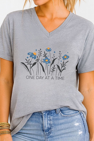 One Day at a Time V-Neck T-Shirt Grey V-Necks Selfawear 