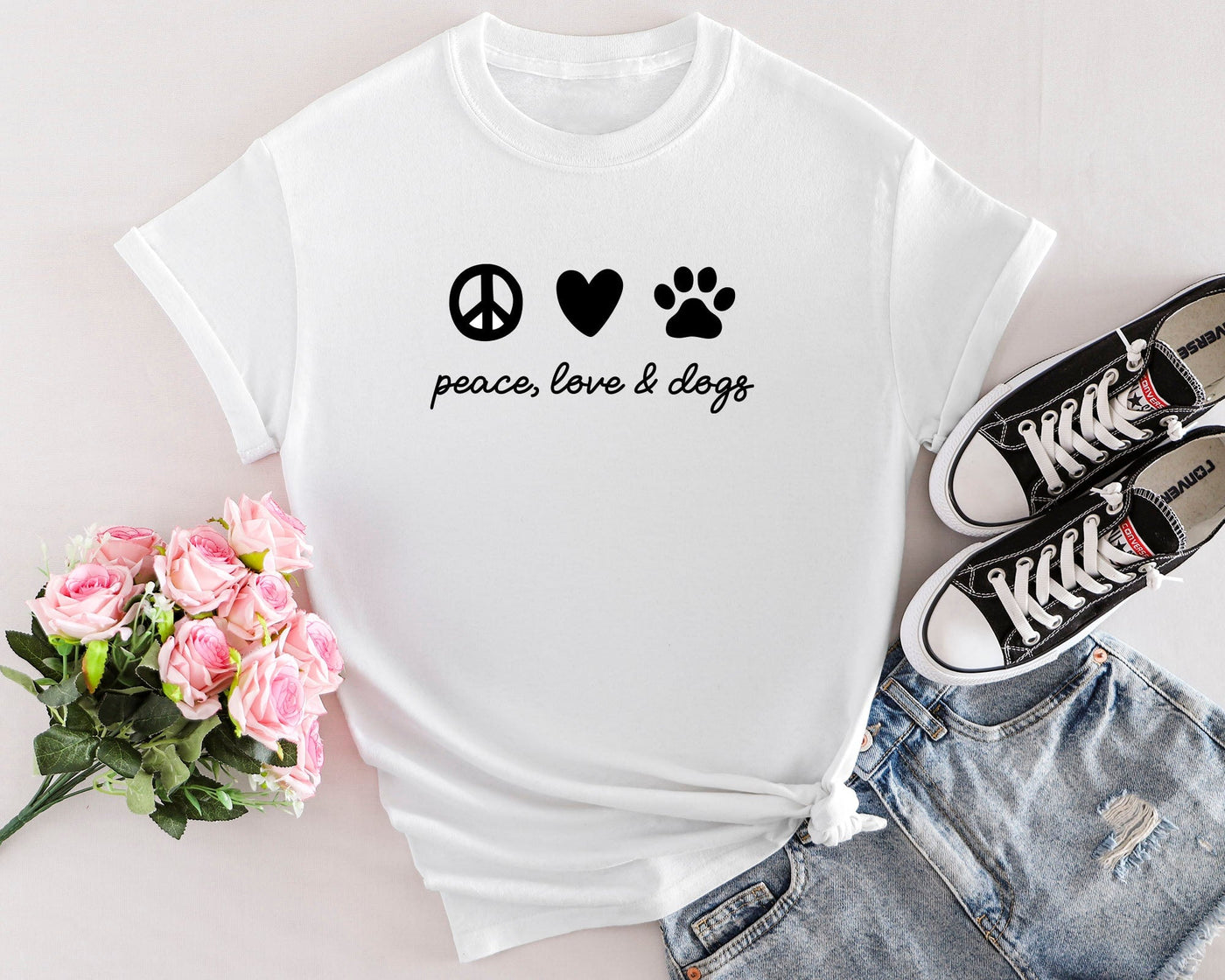 Peace Love & Dogs Tapered T-Shirt White Shirts Selfawear 