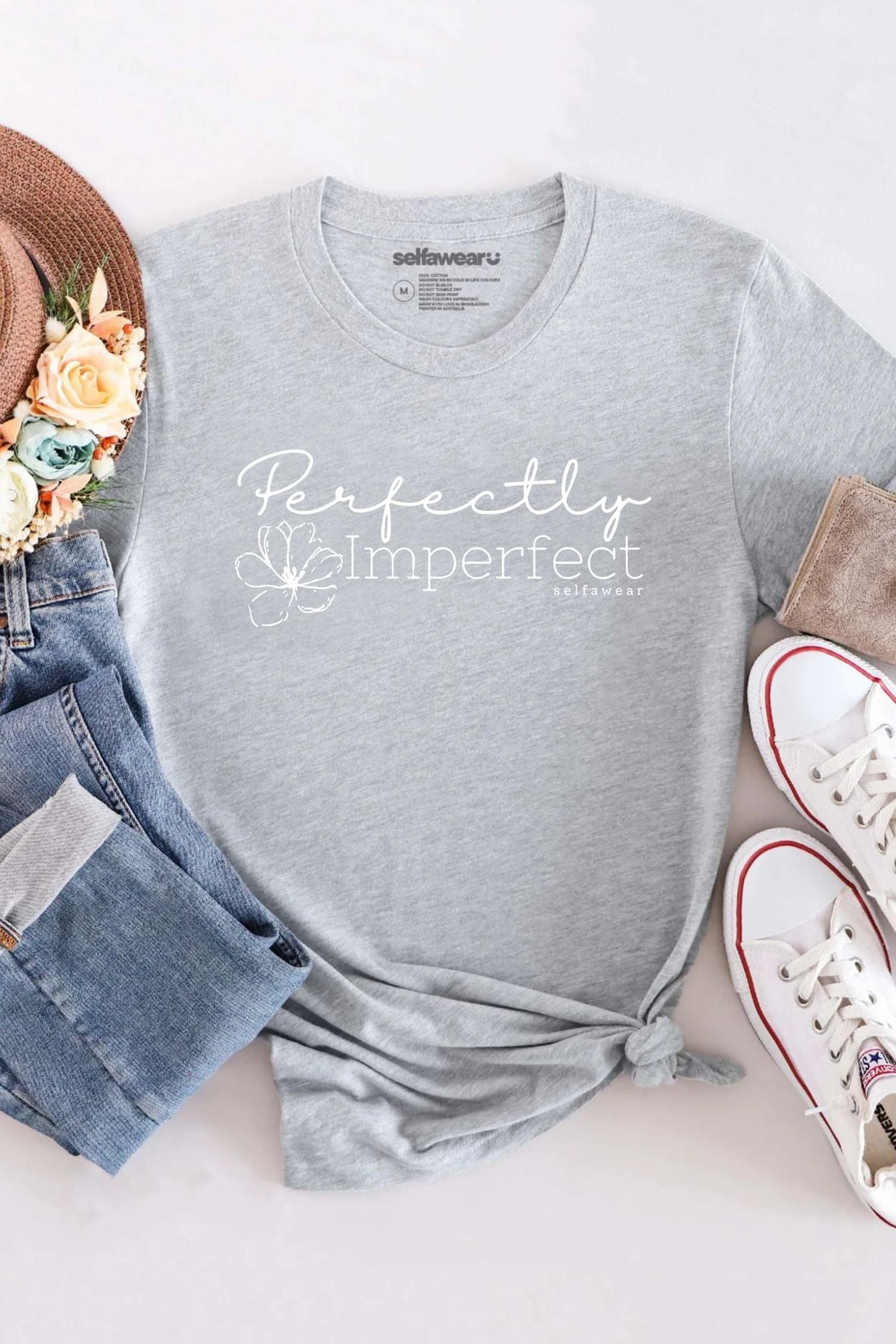 Perfectly Imperfect Flower T-Shirt Grey Shirts Selfawear 