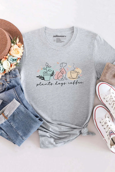 Plants, Dogs & Coffee T-Shirt Grey Shirts Selfawear 