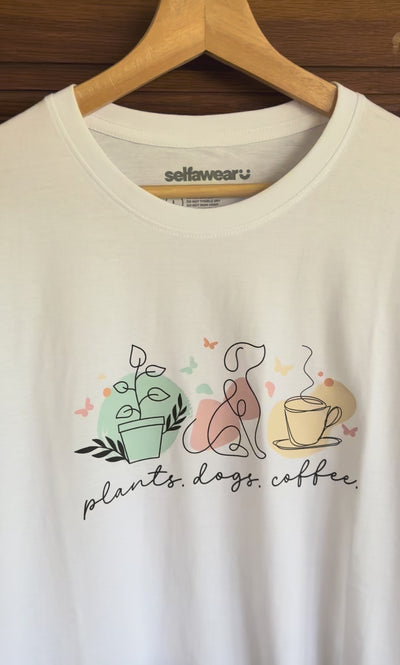 Plants, Dogs & Coffee V-Neck T-Shirt White