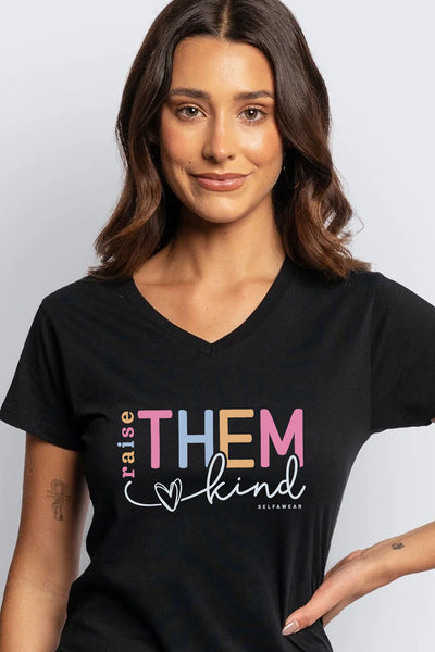 Raise Them Kind V-Neck T-Shirt Black Shirts Selfawear 
