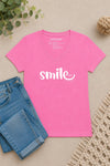 Smile V-Neck T-Shirt Pink