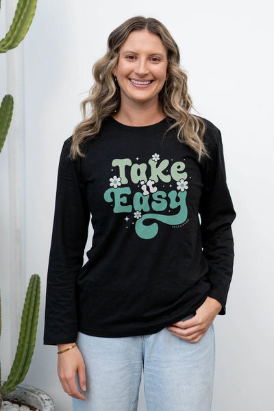 Take it Easy Long Sleeve T-Shirt Black Shirts Selfawear 