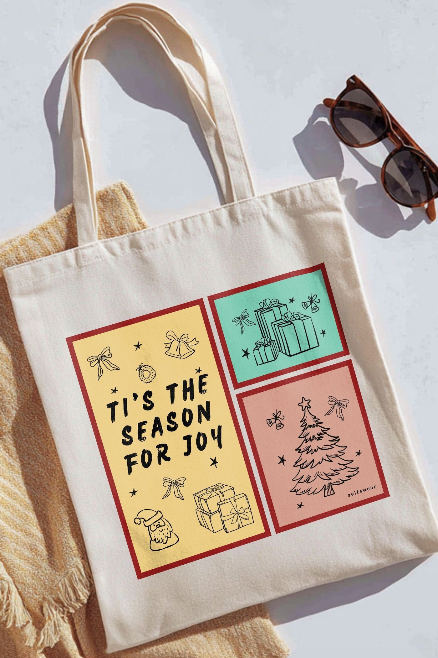 "T'is The Season for Joy" - Tote Bag Natural Tote Bag Selfawear 