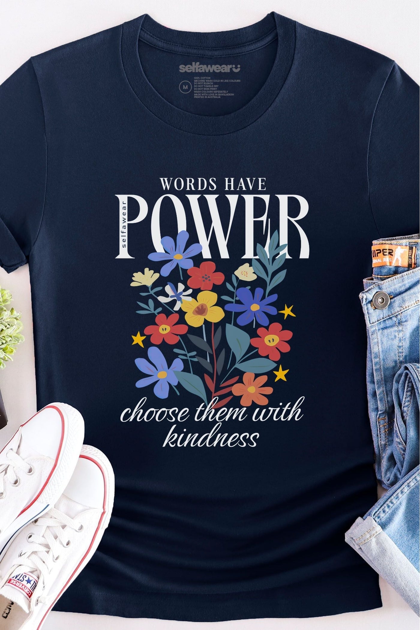 Words Have Power T-Shirt Navy Shirts Selfawear 