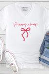 Xmas Bow V-Neck T-Shirt White