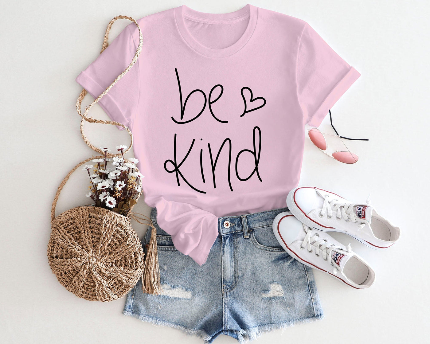 Be Kind Heart T-Shirt Pink Shirts Selfawear 