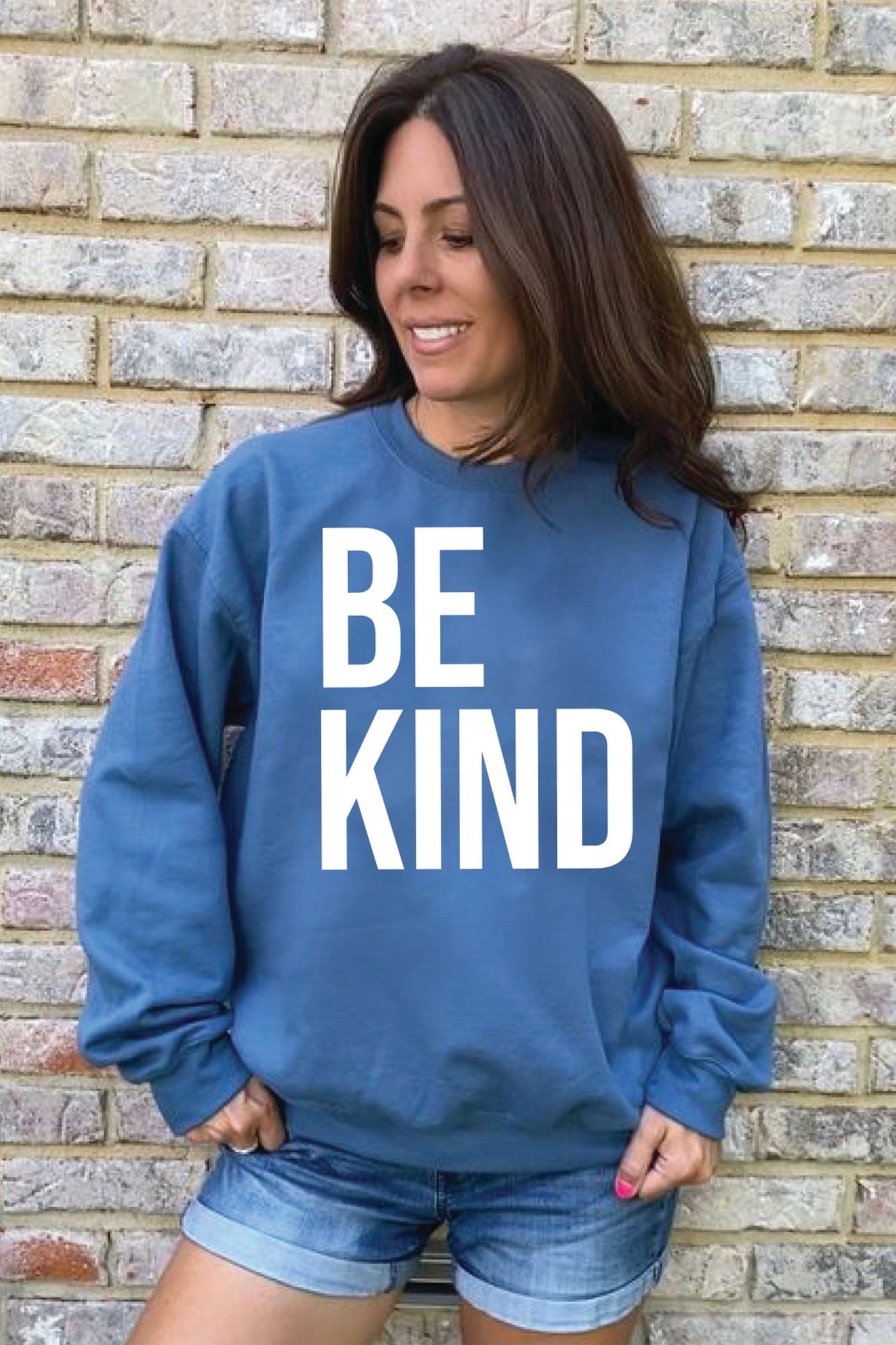 Be Kind Note Sweatshirt Stone Blue Sweatshirt Selfawear 