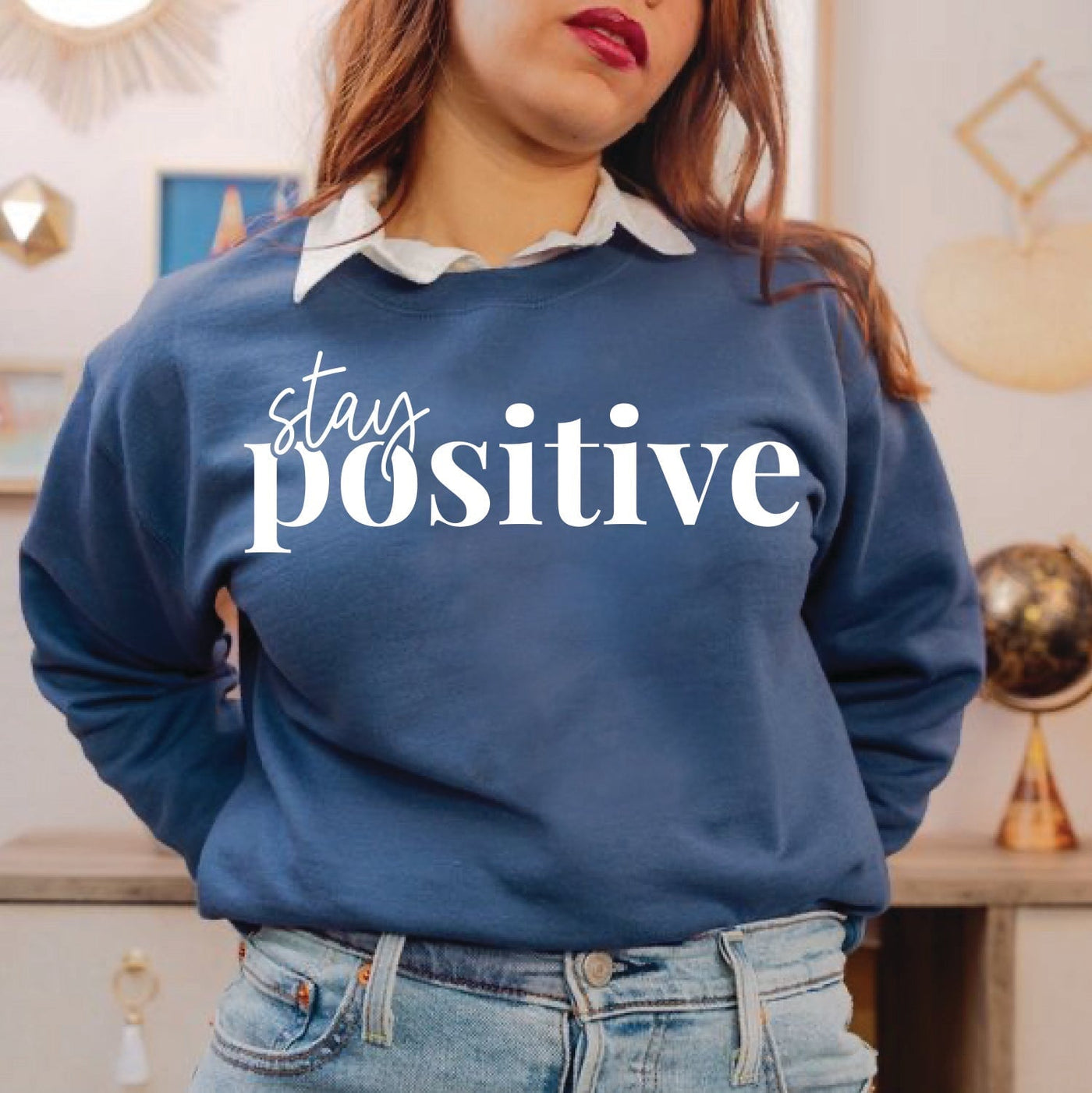 Stay Positive Note Sweatshirt Stone Blue Sweatshirt Selfawear 