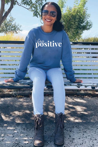 Stay Positive Note Sweatshirt Stone Blue Sweatshirt Selfawear S 