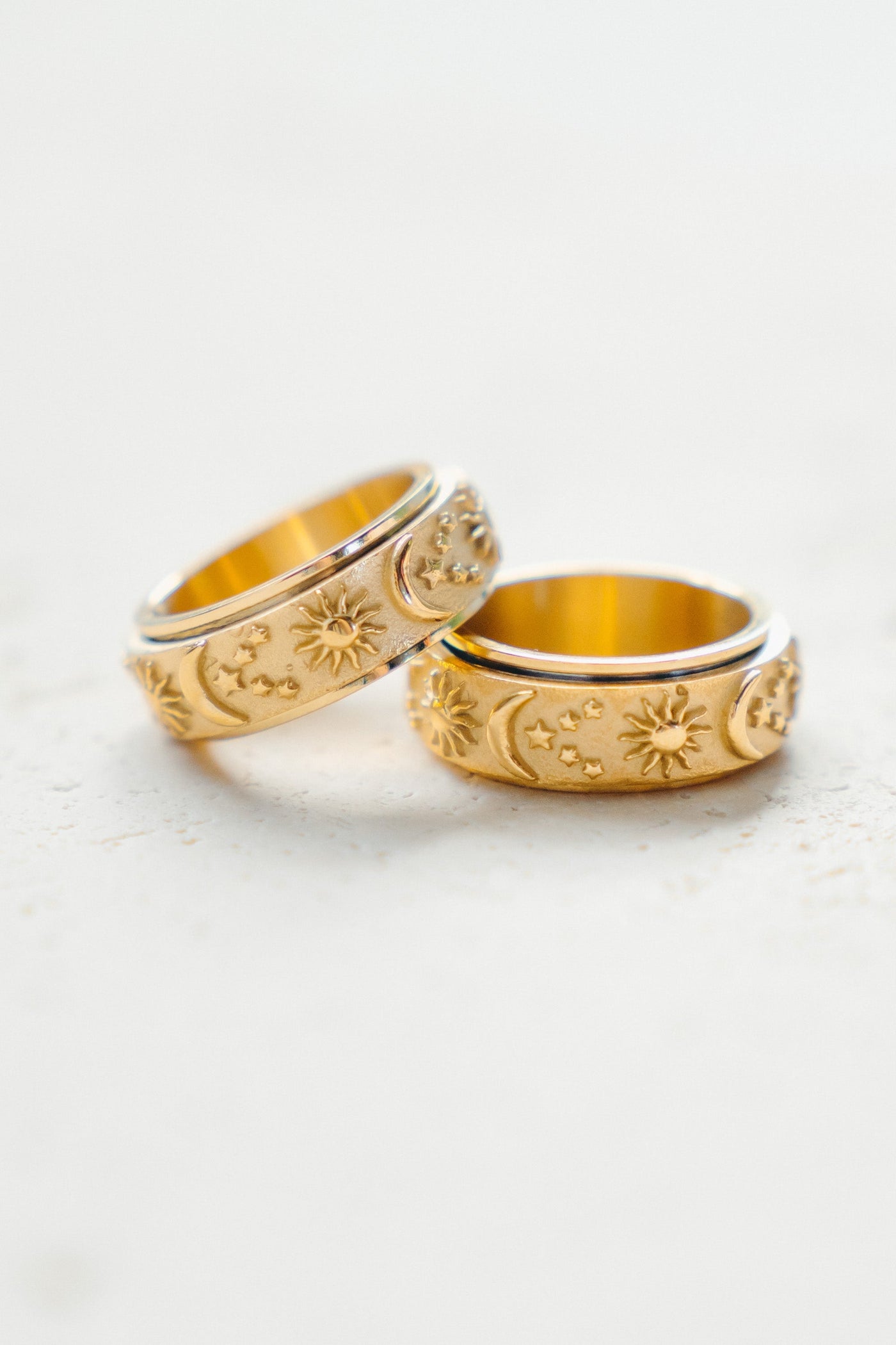 Textured Moon & Stars Spinning Anxiety Ring - Gold Anxiety Ring Selfawear 